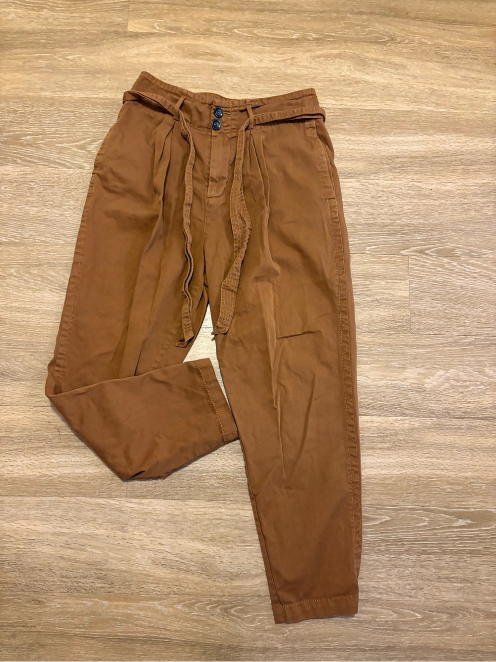 Free People High-Waist Tie Belt Trousers in Warm Brown - Picture 2 of 10